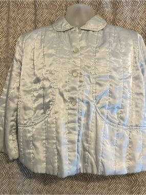 Vtg Nanette Undies Light Blue Quilted Satin Swing Jacket Coquette Soft Size l